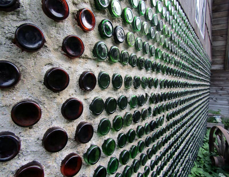 Unique Wall Made of Glass Bottles Stock Image Image of wine, cemented
