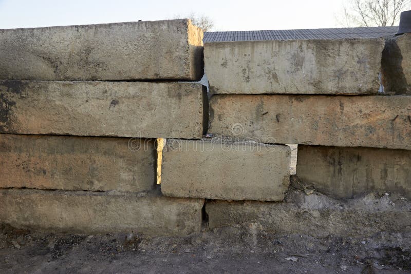 Wall Made of Old Concrete Foundation Blocks Stock Photo Image of