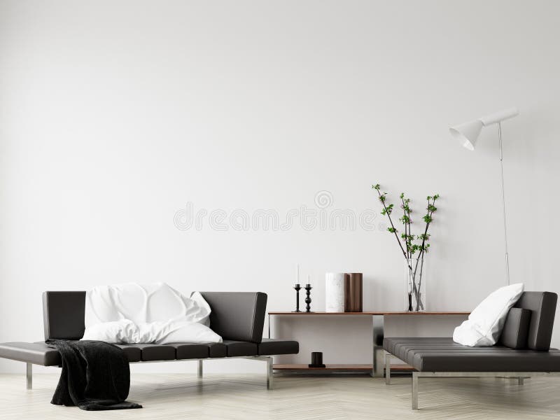 Wall mock up in home interior background, Modern style living room royalty free stock images