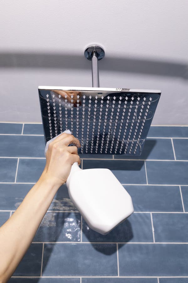 Wall Mounted Ceiling Shower Head with Rainfall Effect Covered by Limescale Chalky White Stock