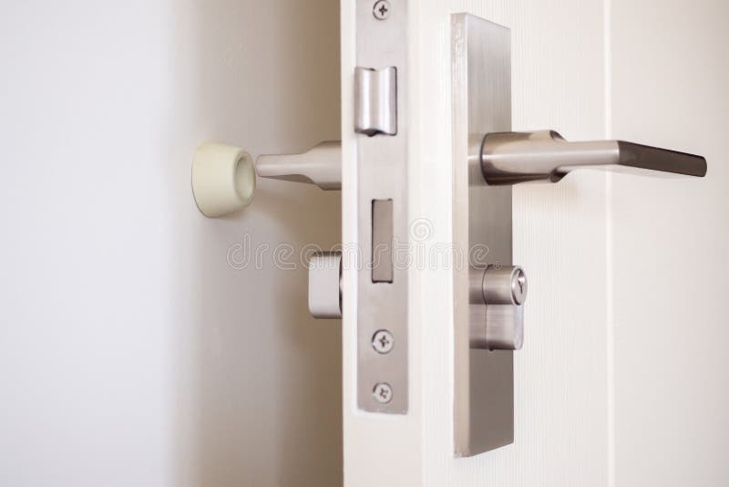 Wall Mounted Door Stopper with Modern Door Handle Stock Image Image