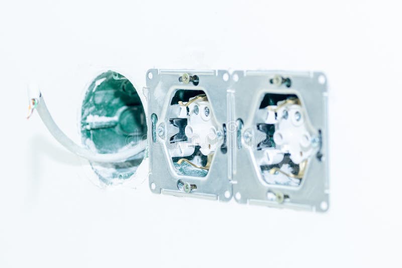 Wallmounted Electrical Outlet. Closeup Stock Image Image of cable