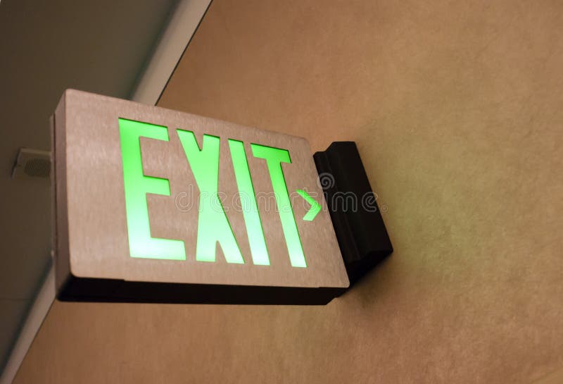 Wall Mounted Exit Sign Shows People Way Out Public Building Stock Image