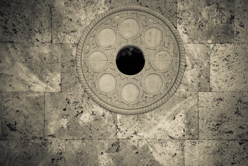 Wall of New Gray Bricks with Round Metal Decor. Urban Background Stock Photo Image of city