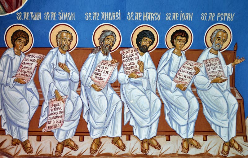 Religious Wall Painting Four Saints Stock Photo Image of byzantine