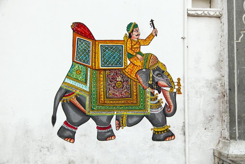 Wall Painting of Elephant at City Palace, Udaipur Stock Image Image