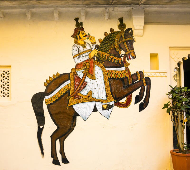 Traditional wall painting in Udaipur at a local house