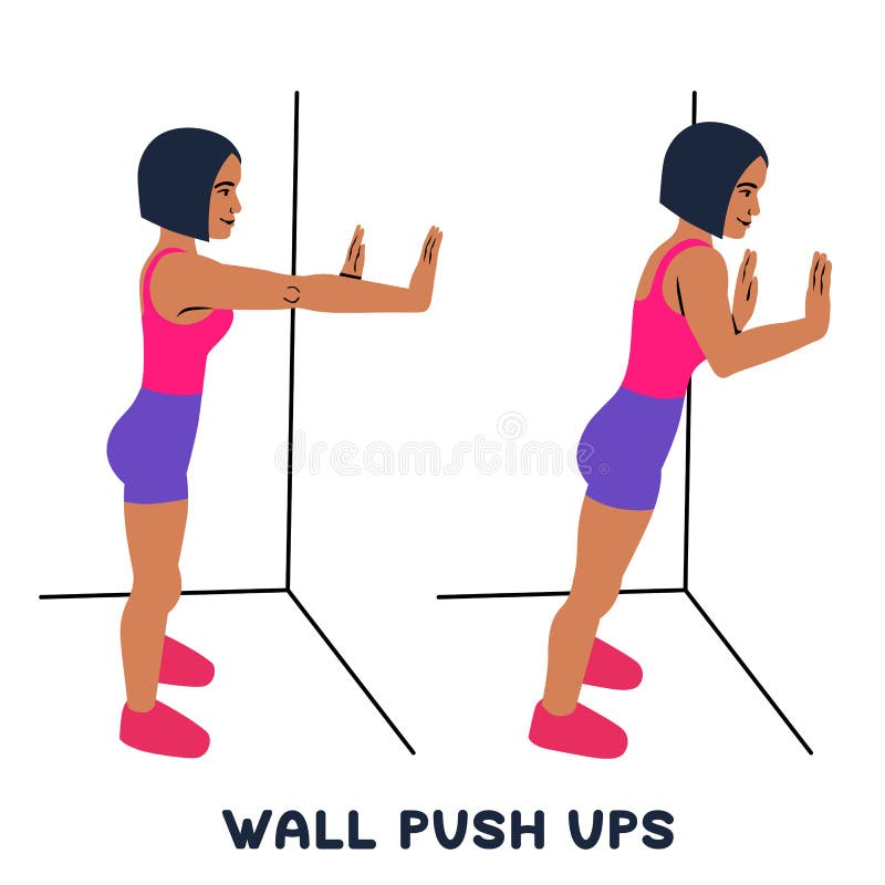 Wall push ups. Sport exersice. Silhouettes of woman doing exercise. Workout, training