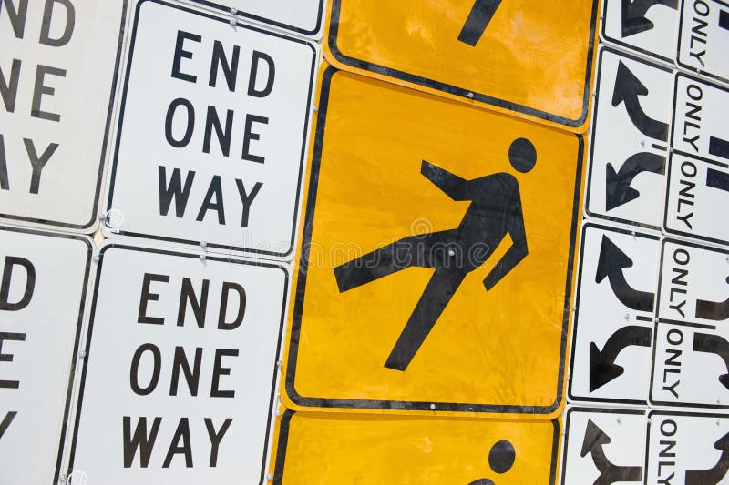 Wall of Road Warning Signs.