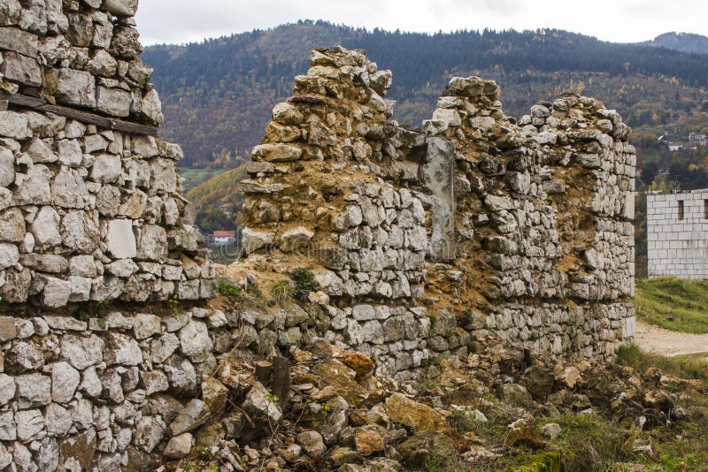 The wall of the ruined White Fortress in the city of Sarajevo. Bosnia and Herzegovina