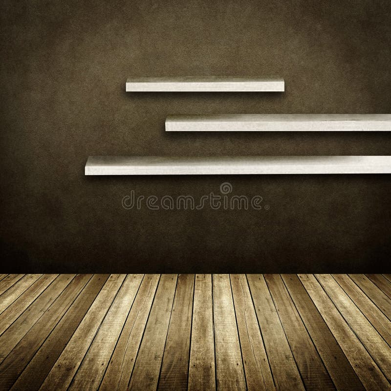 Wall Shelves on Vintage Interior Stock Image - Image of home, rack ...