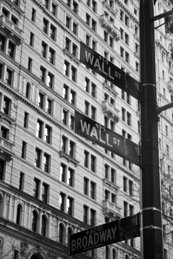 Wall Street Signs with a Green Traffic Editorial Stock Image Image of