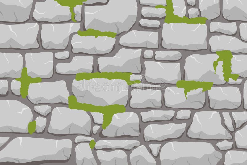 A Wall of Stone, a Stone Wall Overgrown with Moss. Masonry Made of Gray  Stone Stock Illustration - Illustration of brick, pattern: 166066261
