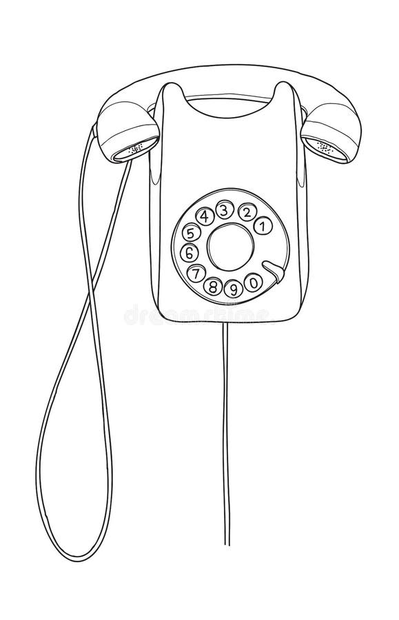 Vintage Telephone Hand Drawn Line Art Painting Cute Illustratio Stock