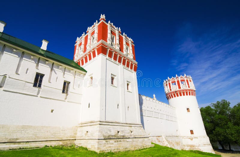 Wall and towers of Novodevichy Convent royalty free stock photo
