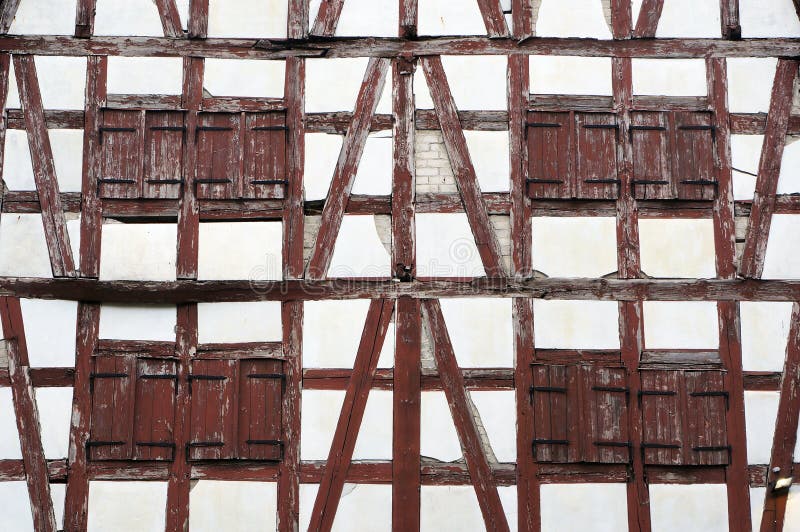 Wall and windows of old half-timbered house