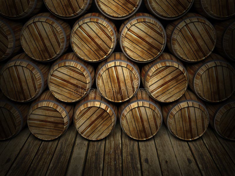 Wall of wooden barrels stock illustration. Illustration of foods 20845142