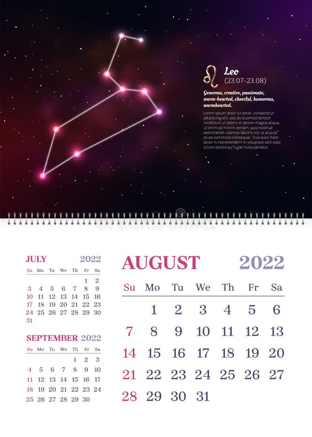 Wall Zodiac Calendar Of August In Vertical Format Stock Vector Illustration Of Vector Calendar 225144771