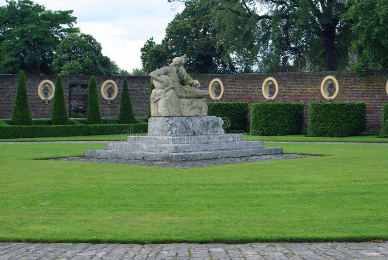 Walled garden with statues and topiary
