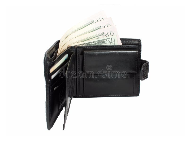 Wallet with dollars on a white background