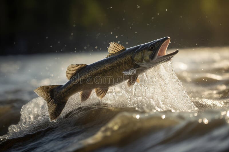 Walleye Fish Jumping Out of River Water. Generative AI Stock Illustration -  Illustration of freshwater, generative: 277441317