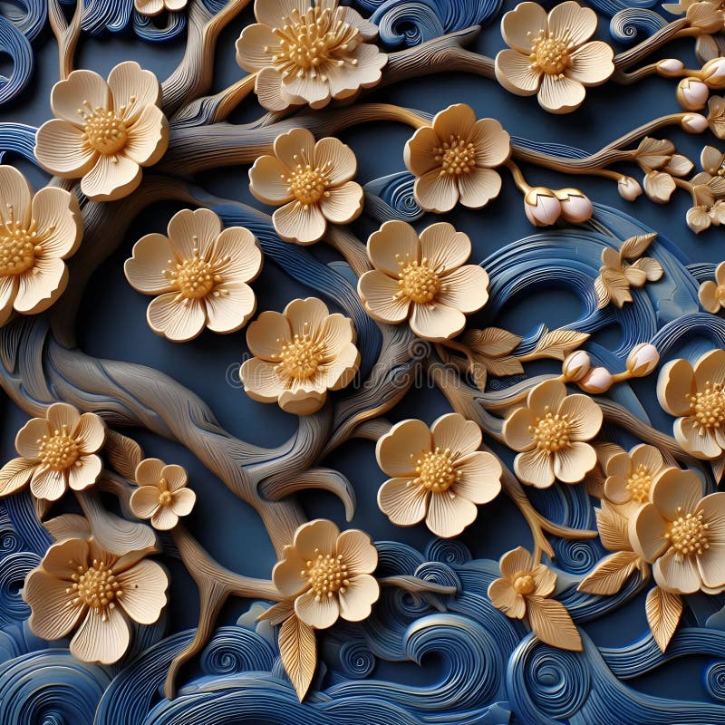 Wallpaper 3d Render Classic Florals Painting Ai Generator Stock