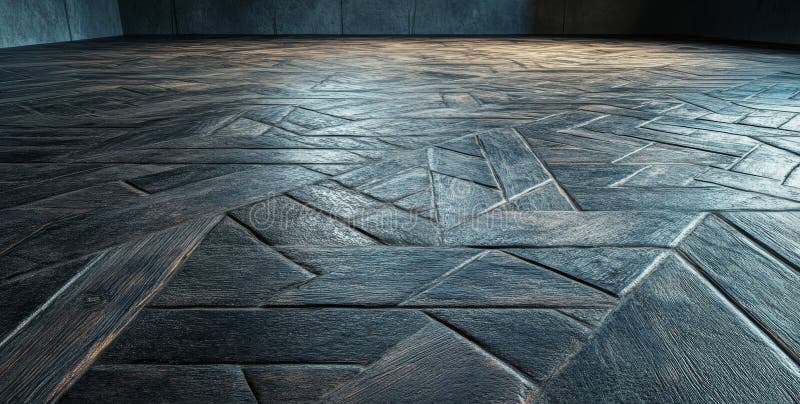 Wallpaper design with a black background, including a dark geometric pattern and black wood texture, created through stock photography