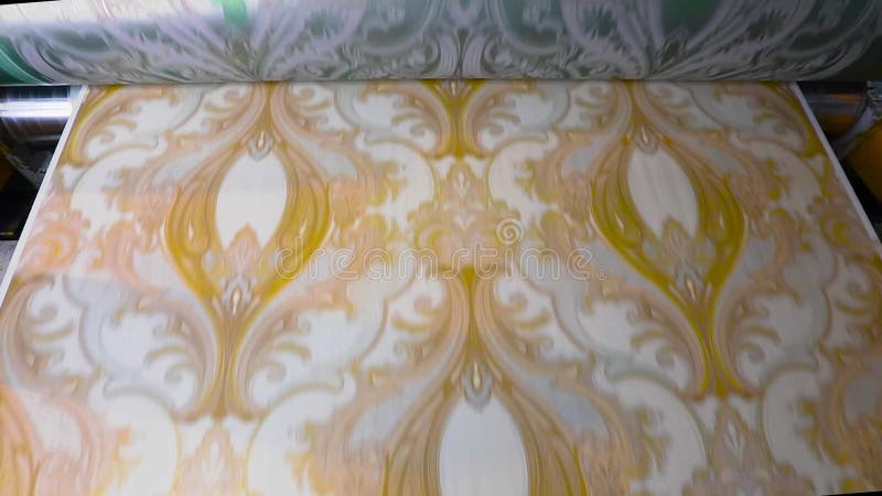 Wallpaper printing, wallpaper manufacturing process, wallpaper manufacturing plant stock video footage