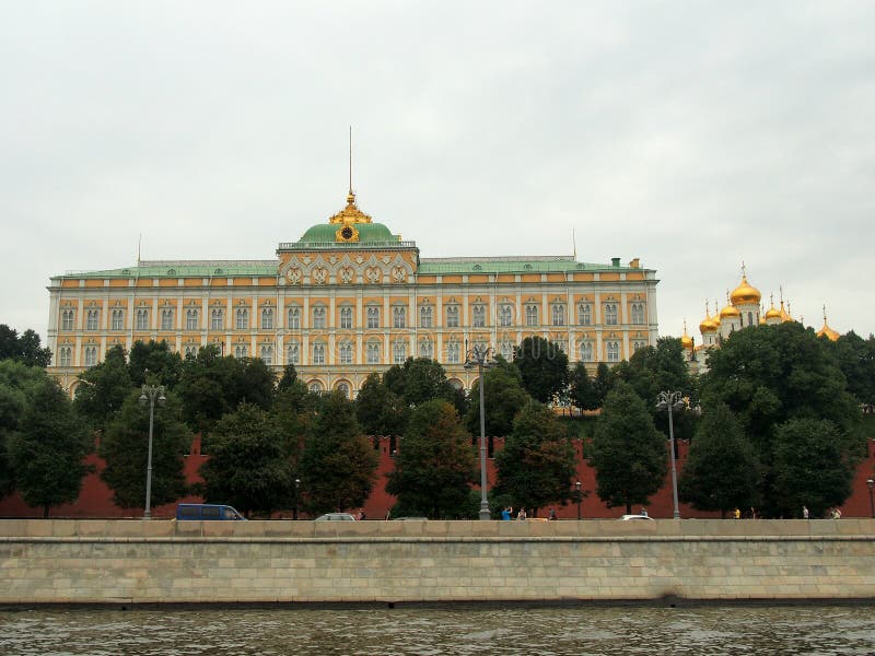 Walls and towers of the Moscow Kremlin. View from the Moscow river. Sight