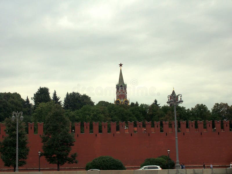 Walls and towers of the Moscow Kremlin. View from the Moscow river. Sight