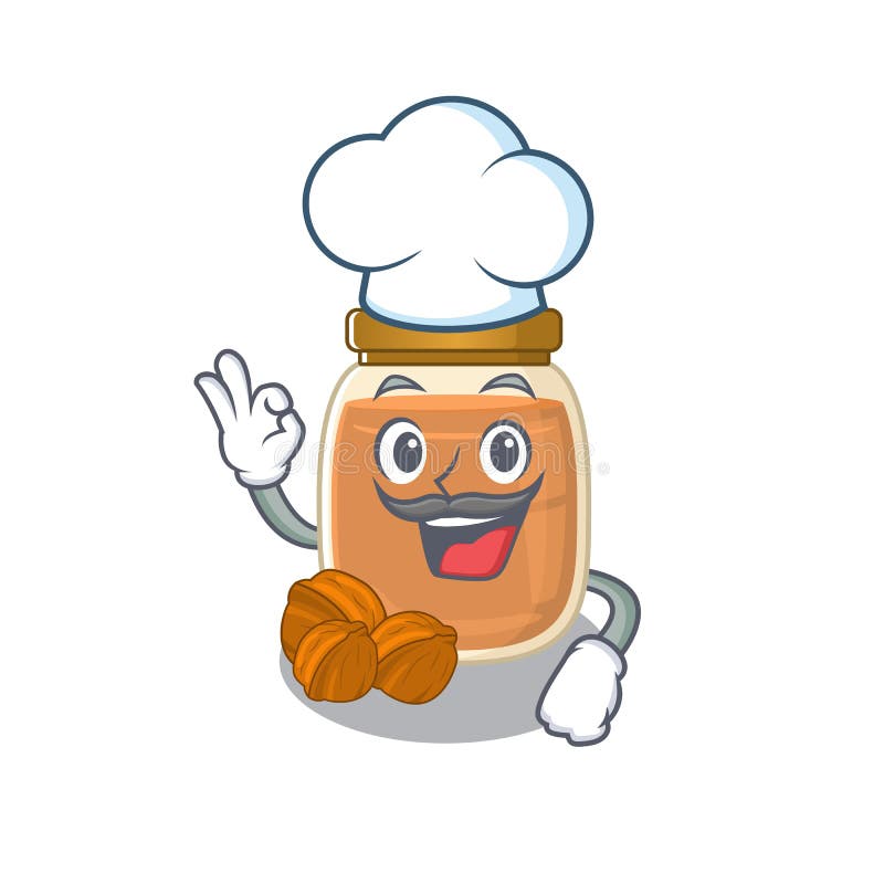 Walnut Butter Cartoon Character Working As a Chef and Wearing White Hat
