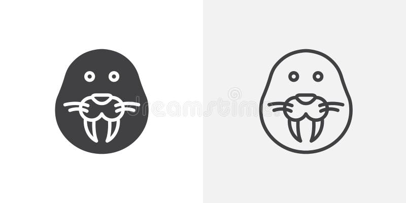 Walrus thin line vector icon set stock illustration
