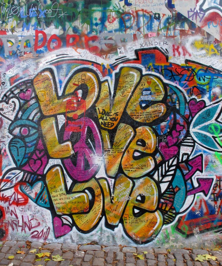 John Lennon Wall since the 1980s filled with John Lennon-inspired graffiti and pieces of lyrics from Beatles songs on October 21, 2010 in Prague, Czech Republic. John Lennon Wall since the 1980s filled with John Lennon-inspired graffiti and pieces of lyrics from Beatles songs on October 21, 2010 in Prague, Czech Republic