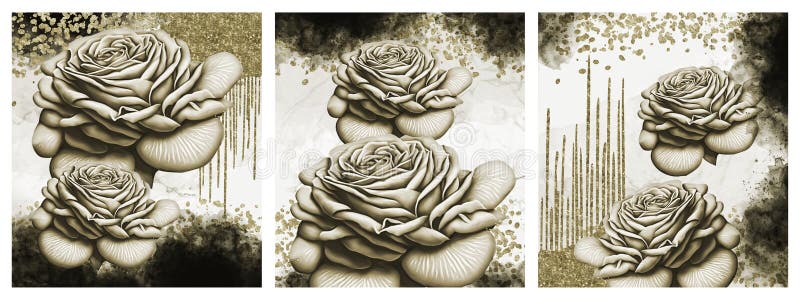 Wanddekoration aus Stoff. Braune Blumen und schwarze Splash in einem hellen Hintergrund 3D-Illustration Minimalismus Design vektor abbildung