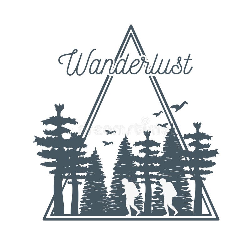 Wanderlust Label with Forest Scene Stock Vector Illustration of