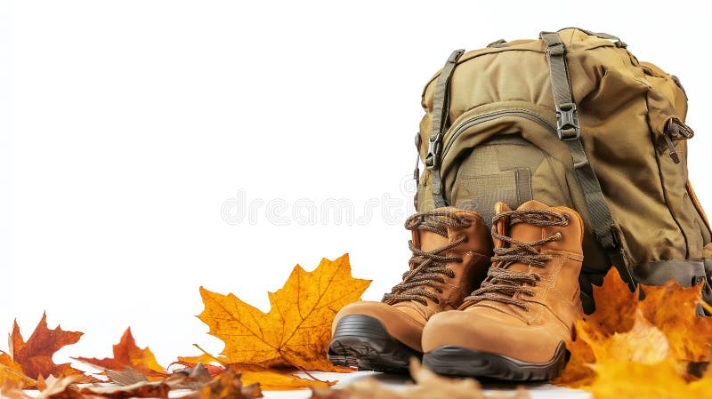Wanderstiefel und Rucksack für ein Herbstabenteuer vektor abbildung