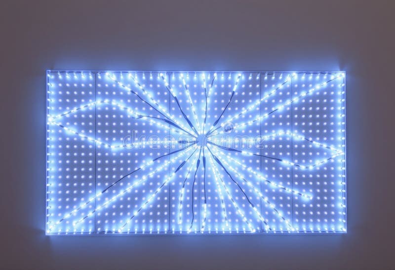 Wandkunst aus Blei und Wandkunst aus LED-Lampen. Wandkunst aus Blei, geflogen aus Leuchten, die in einem Muster oder Design angeordnet sind, das eine dynamische Blickfang-Kunst kreiert seltsam seltsam seltsame, seltsame, seltsame, seltsame, wunderschöne Kunst