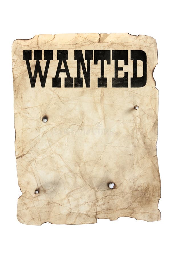 Wanted poster and bullet holes stock photo