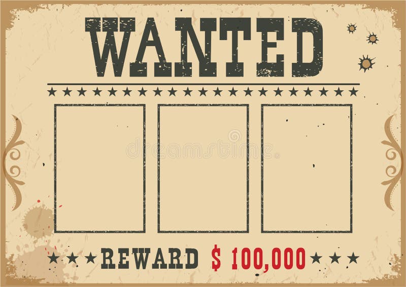 Wanted poster.Vector western illustration with text and space for portraits