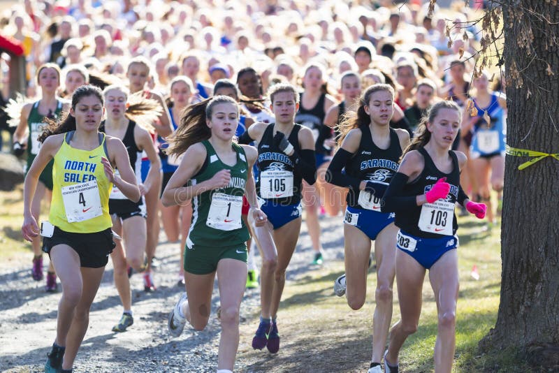 Girls Championship Cross Country Race With Hundres Of Runners Editorial