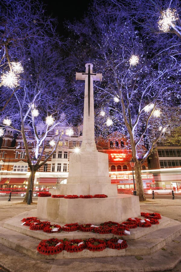 War Memorial with Christmas Lights Display Stock Image Image of
