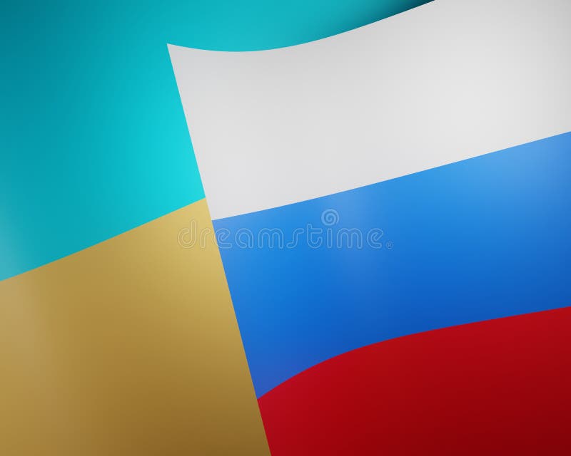 Ukrainian-Russian flags, millitary crises. 3D rendering illustration stock illustration
