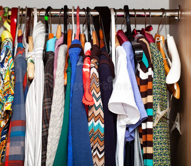 Wardrobe with a Lot of Woman Clothes Stock Photo - Image of casual