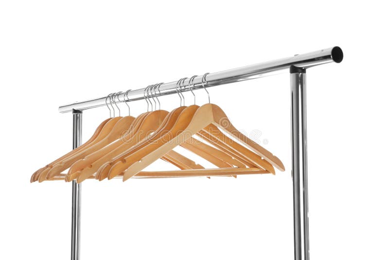 Wardrobe Rack with Wooden Hangers Isolated Stock Photo Image of