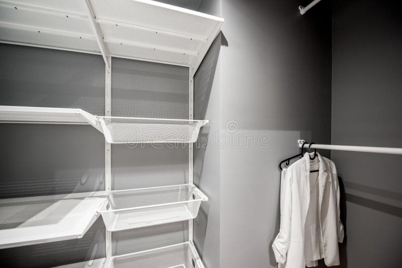 Wardrobe Room with Metal Shelves Stock Image Image of cloakroom, room