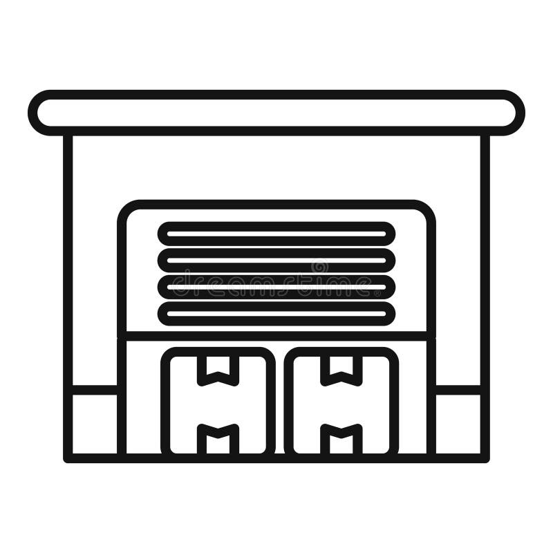 Warehouse building with closed roller shutter door containing cardboard boxes for storage and transportation royalty free illustration