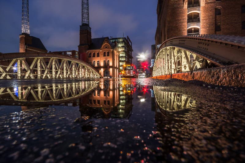 Warehouse district of Hamburg Speicherstadt at night. stock images Warehouse district of Hamburg Speicherstadt at night. stock images