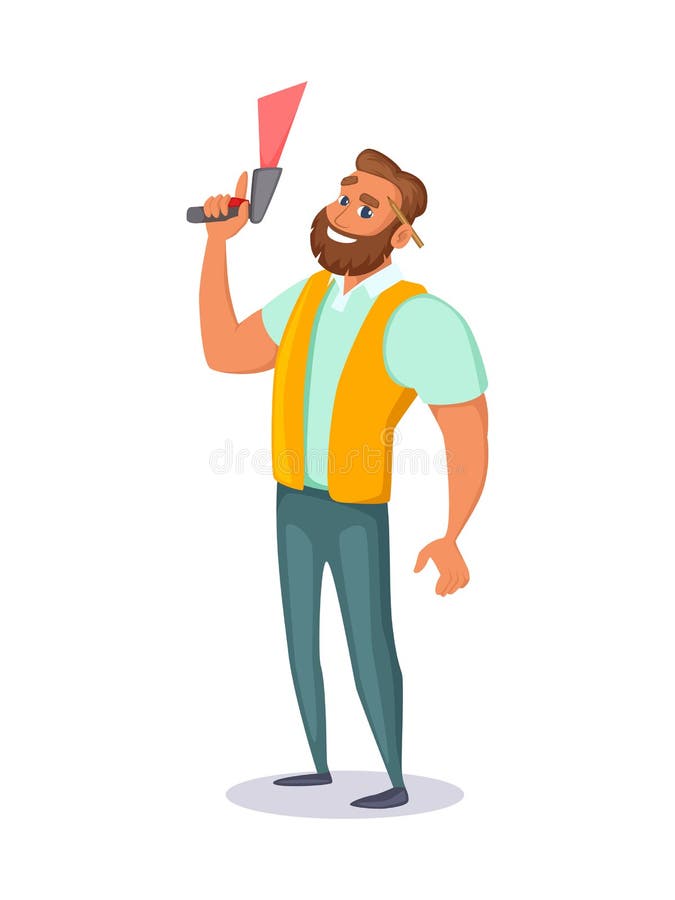 Warehouse employee holds a barcode scanner in his hand. Concept character design. Vector illustration.