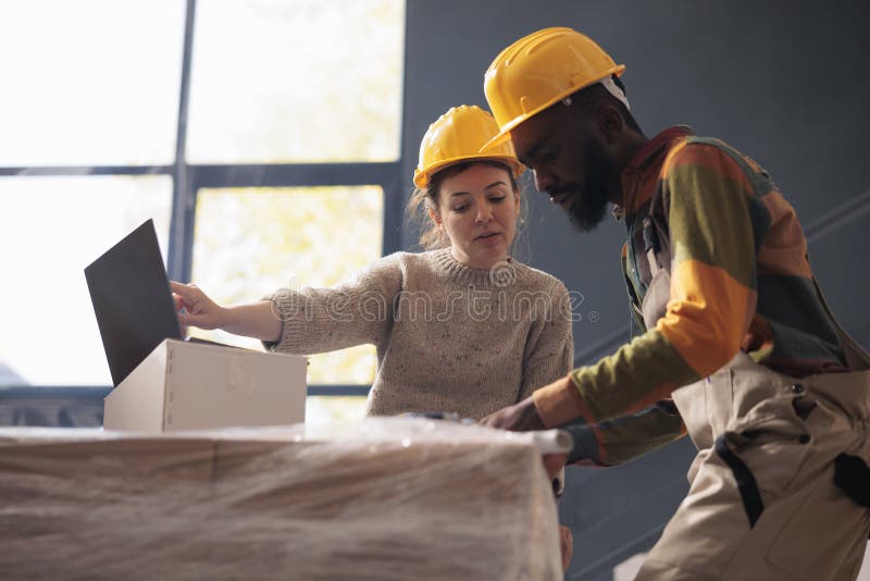 Warehouse employees preparing customers orders royalty free stock image