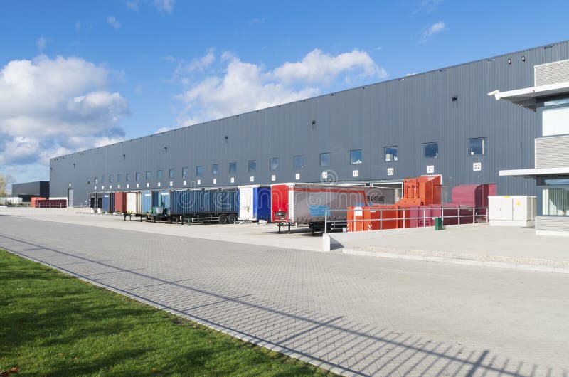 Warehouse exterior stock image. Image of entry, blue 37620053